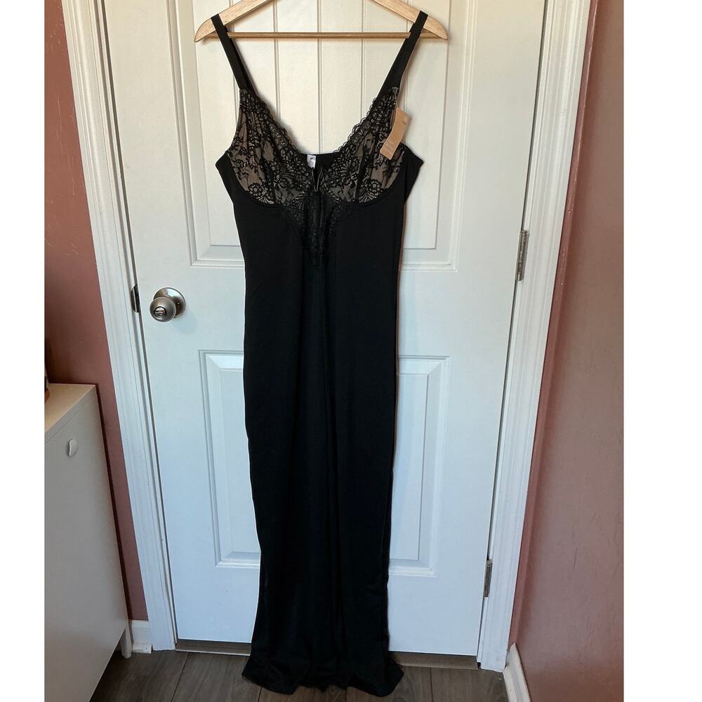 NWT Popilush Shapewear Lace Deep V-Neck Sculpting Wide Leg Jumpsuit XL Black